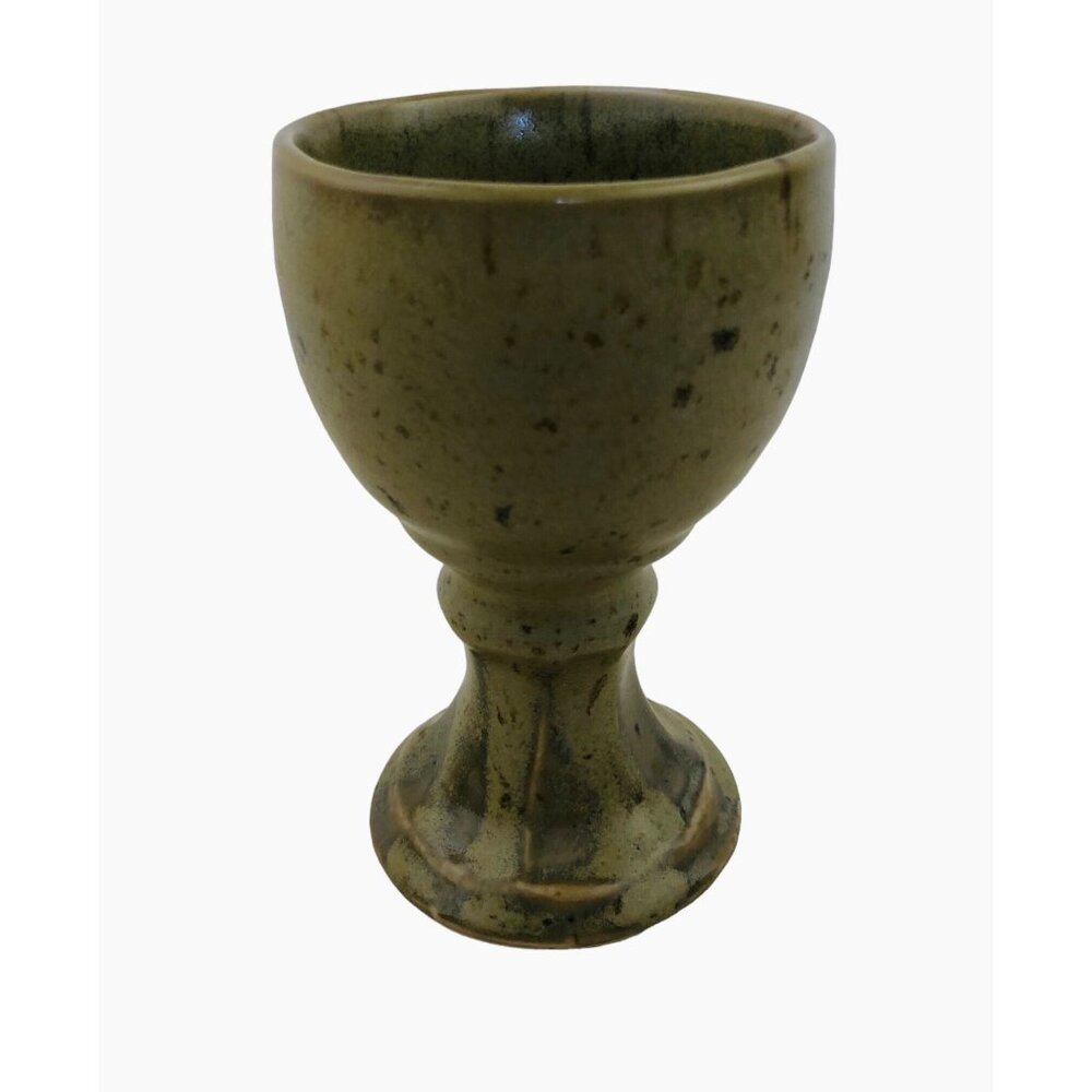 John Shedd Pottery Beige Goblet Cup Art Studio Signed Stoneware Rustic Signed